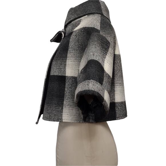 PIKO 1988 Gray Plaid Cape Style Jacket with Stand Up Collar Large Button Size S - Picture 4 of 9